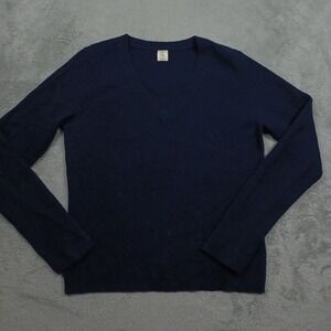 Qi Cashmere Sweater Womens Small Blue V Neck Pullover Long Sleeve